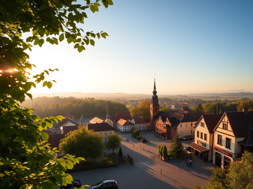 Panorama Górowa Iławeckiego z kościołem w tle