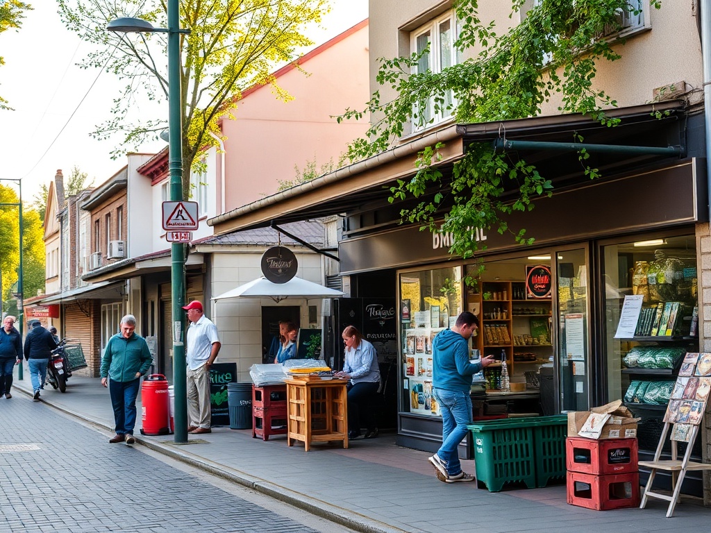 Widok na rynek w Górowie Iławeckim z charakterystycznymi budynkami.